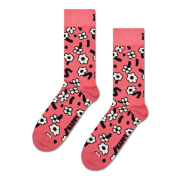 Shop Happy Socks Dark Pink Dancing Flower Socks