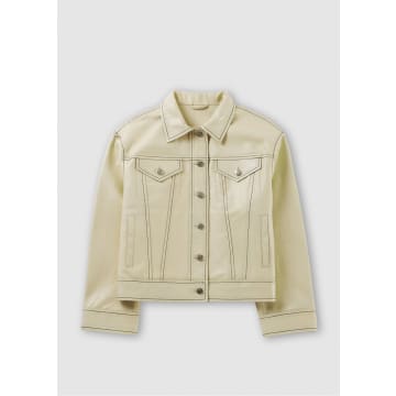 Shop Stand Studio Womens Oversized Leather Jean Jacket In Cream In Neutrals