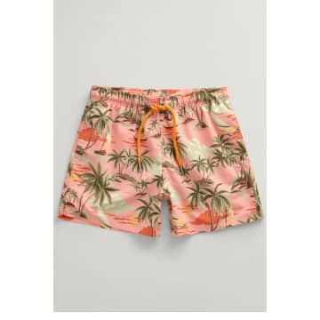Shop Gant - Hawaiian Print Swim Shorts In Peachy Pink 922416008 624