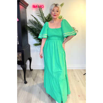 Shop Miss Shorthair Ltd Green Cotton Shirred Maxi Dress