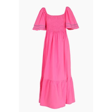 Shop Miss Shorthair Ltd Pink Cotton Shirred Maxi Dress
