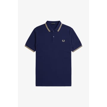 Shop Fred Perry M3600 Polo Shirt French Navy / Ice Cream In Blue
