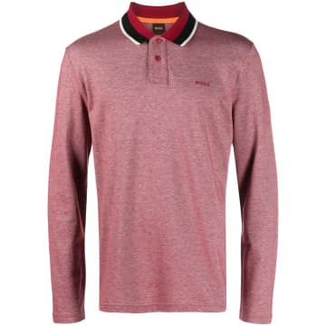 Shop Hugo Boss Boss Peoxford Long Sleeve Polo Shirt Red