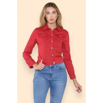 Shop Odyl Design Red Stretch Denim Jacket