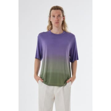 Shop Daniele Fiesoli Linen Faded Design T-shirt Green/purple