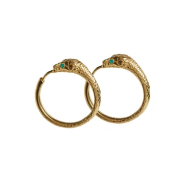 Shop Rachel Entwistle Ouroboros Snake Hoops Gold With Emeralds