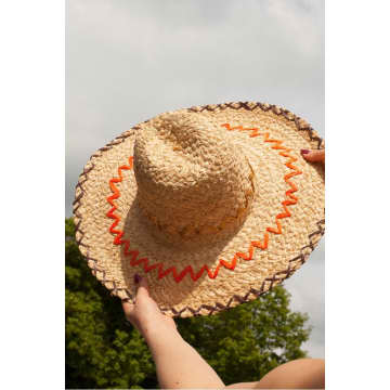 Shop Raffaello Bettini Straw Hat With Gold & Orange Raffia Zig Zag