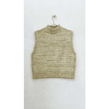 Shop Elwin Raye Cotton Knitted Vest In Green/ecru Marl By
