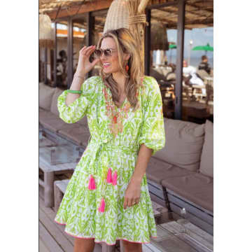 Shop Place Du Soleil Short Belted Dress S24129 In Green