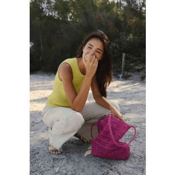 Shop Indi And Cold Pink Fluorescent Raffia Bag