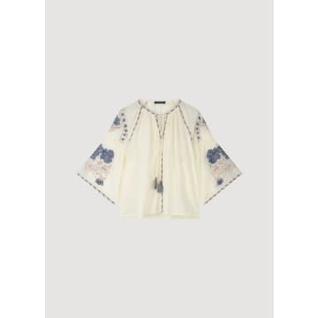 Shop Summum Woman Boho Blouse With Blue / Beige Embroidery