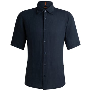 Shop Hugo Boss Rash 2 Linen Short Sleeve Shirt In Blue