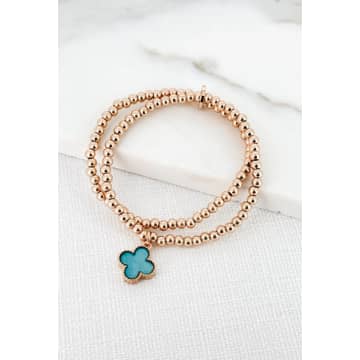Shop Envy Stretch Bracelet With Turquoise Fleur Charm In Blue
