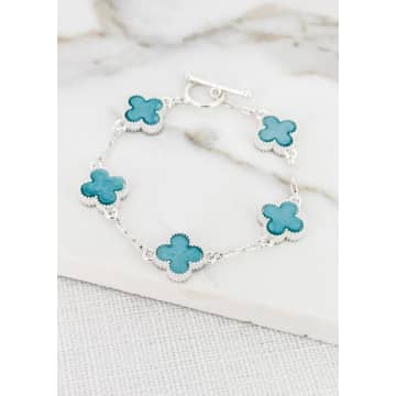 Envy Silver & Turquoise Fleur T-bar Bracelet In Metallic