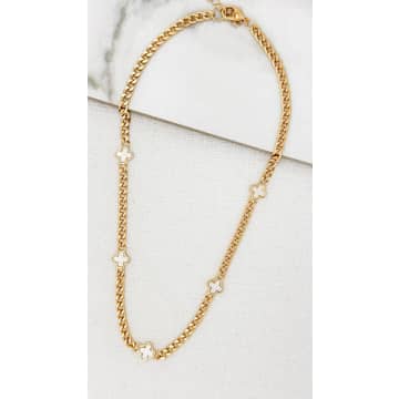 Shop Envy Short Gold Necklace With White Fleurs