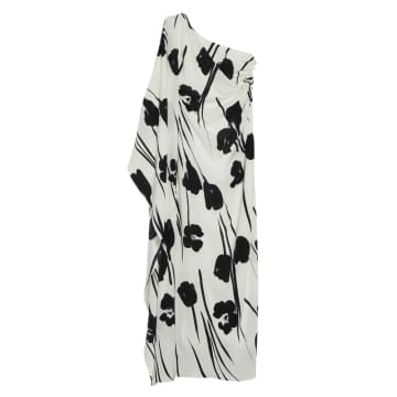 Shop Maxmara Studio Printed Silk One-shoulder Dress In White