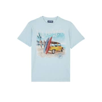 Shop Vilebrequin - Portisol Cotton T-shirt Surf And Mini Moke In Sky Blue Ptsap384