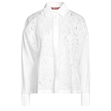 Shop Maxmara Studio Ramie Embroidered Picasso Shirt In White