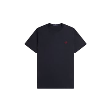Shop Fred Perry Crew Neck T-shirt Navy / Burnt Red In Blue