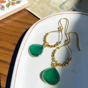 Ashiana Bay Reef Dark Green Onyx Earrings In Gold