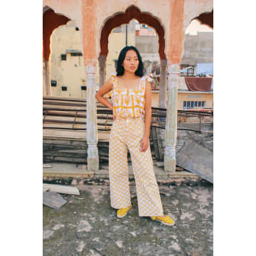 Shop Sz Blockprints Disco Canvas Trousers In Honey And Coconut