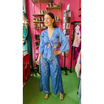Shop Berawa Bali Jacquard Pants In Blue