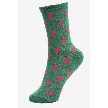Shop Sock Talk Green Pink Lightning Bolt Glitter Socks