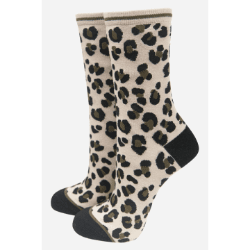 Shop Sock Talk Women's All Over Leopard Print Bamboo Socks Cream In Animal Print