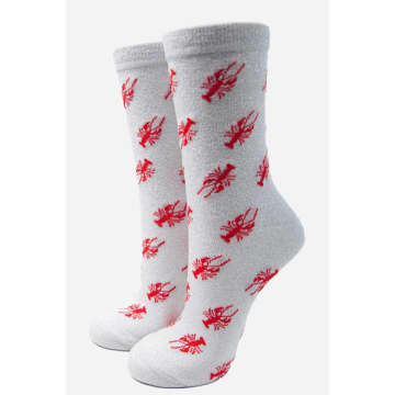 Shop Sock Talk White Red All Over Lobster Print Glitter Socks