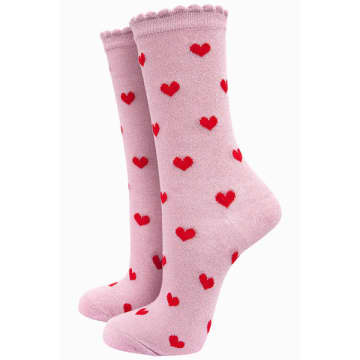 Shop Sock Talk Womens Glitter Socks With Scalloped Edge In A Heart Print