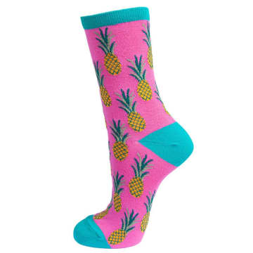 Shop Sock Talk Womens Bamboo Socks Pineapple Print Novelty Ankle Socks Pink