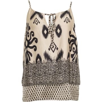 Costa Mani Border Sleeveless Top In Sand With Black Print In Neutral