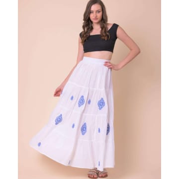 Shop Handprint Dream Apparel Hugo Skirt White W Blue Embroidery