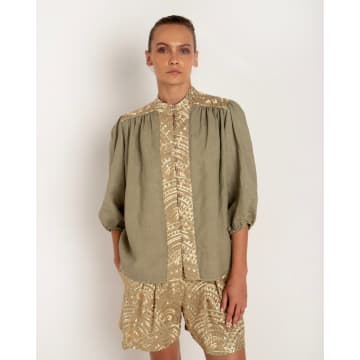 Shop Greek Archaic Kori All Over 3/4 Sleeve Blouse In Gold