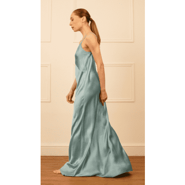 Shop Lora Gene Audrey Maxi Bias Cut Silk Slip Dress In Opal