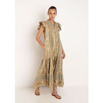 Shop Greek Archaic Kori Ruffles Maxi Dress In Gold