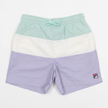 Shop Fila Colour Block Swim Shorts In Purple , Green & White