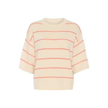 Shop Soaked In Luxury Slrava Romy Pullover | White And Hot Coral Stripe