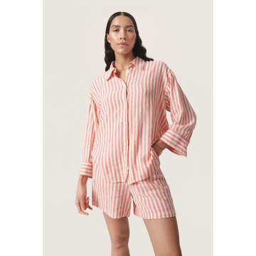 Shop Soaked In Luxury Slbelira Shirt 3/4 | Hot Coral Stripe In Pink