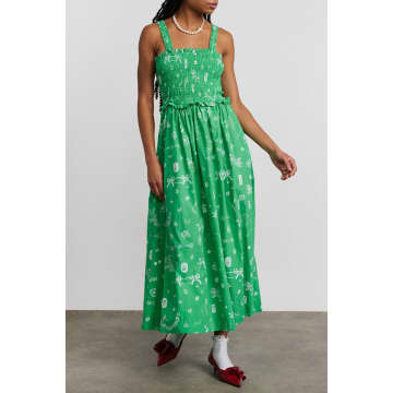 Shop Damson Madder Green Keira Shirred Midi Dress