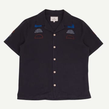 Shop Folk Ss Soft Collar Shirt Black Moon Embroidery Damien Poulain