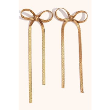Shop White Leaf White Flat Chain Gold Bow Earrings