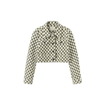 Shop Cubic Retro Checkerboard Short Jacket In Green