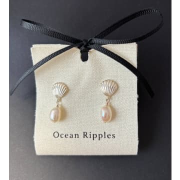 Shop Ocean Ripples 925 Sterling Silver Fresh Water Pearl Shell Earrings In Metallic