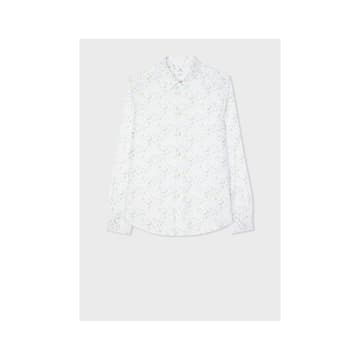 Shop Paul Smith Leaf Print Tailored Fit Shirt Col: 01 White, Size: Xxl