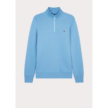 Shop Paul Smith Zebra Quarter Zip Sweatshirt Col: 40e Light Blue, Size: Xxl