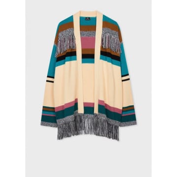 Shop Paul Smith Multi Stripe Tassle Knitted Cardigan Col: 04 Ivory, Size: L