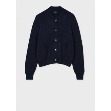 Shop Paul Smith Contrast Cuff Thick Knit Cardigan Col: 49 Navy, Size: M In Blue