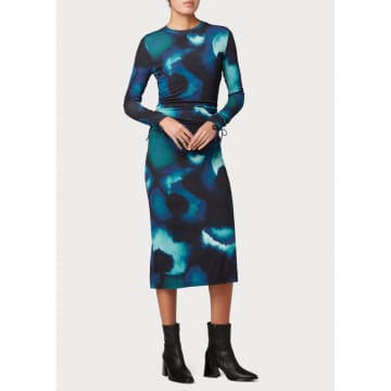 Shop Paul Smith Abstract Print Ruched Slim Fit Midi Dress Col: 49 Navy, Siz In Blue
