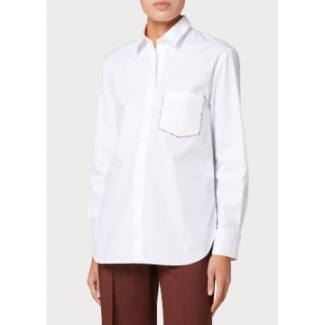 Shop Paul Smith Swirl Hem Detail Single Pocket Shirt Col: 01 White, Size: 1